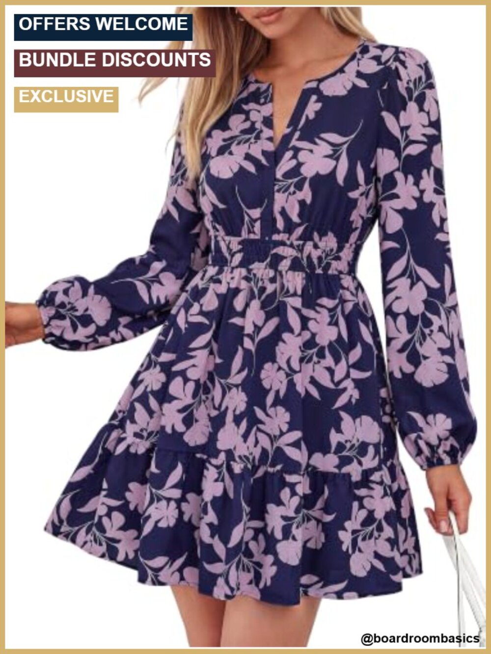 Floral V Neck Long Sleeve Mini Dress Smocked Waist Boho Fall